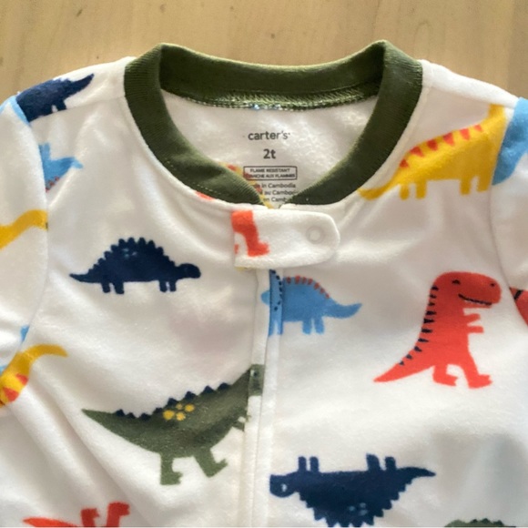 Carters Dino Fleece PJs with Dino Feet - Size 2T - Picture 3 of 4
